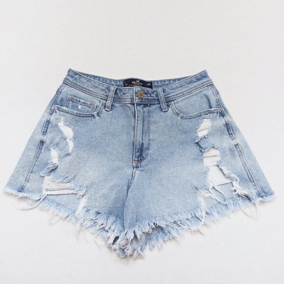 Hollister Pants - HOLLISTER Curvy High-Rise Vintage Distressed Frayed Denim Shorts Sz 28 / Sz 7